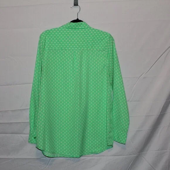 Merona, Blouse, XXL, Lime Green w/ White Dotted Diamond Pattern, Long Sleeve - Picture 6 of 6